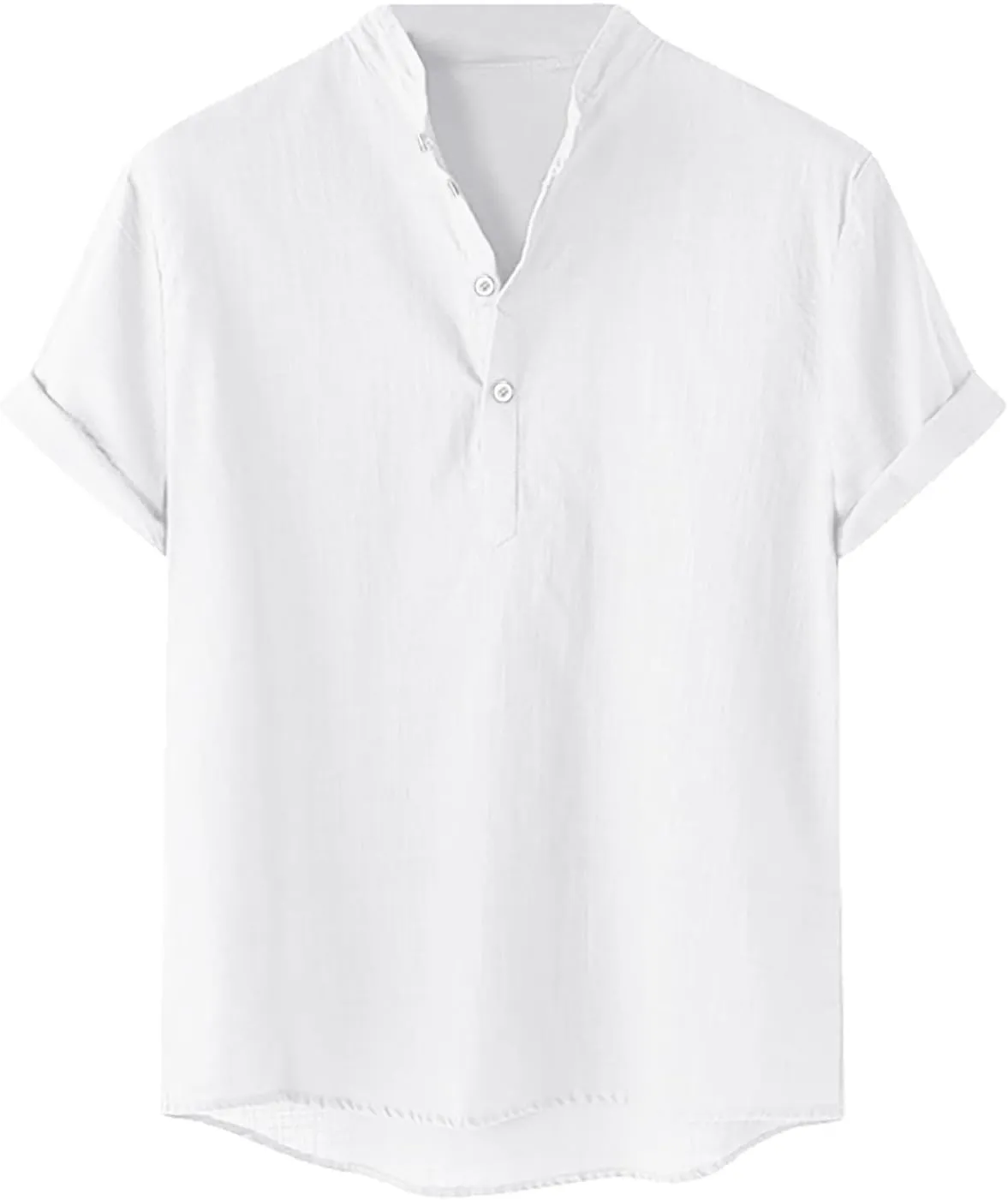 Men's Cotton Linen Henley Shirt Short Sleeve Breathable Shirts Casual Lightweight Summer Tee Tops