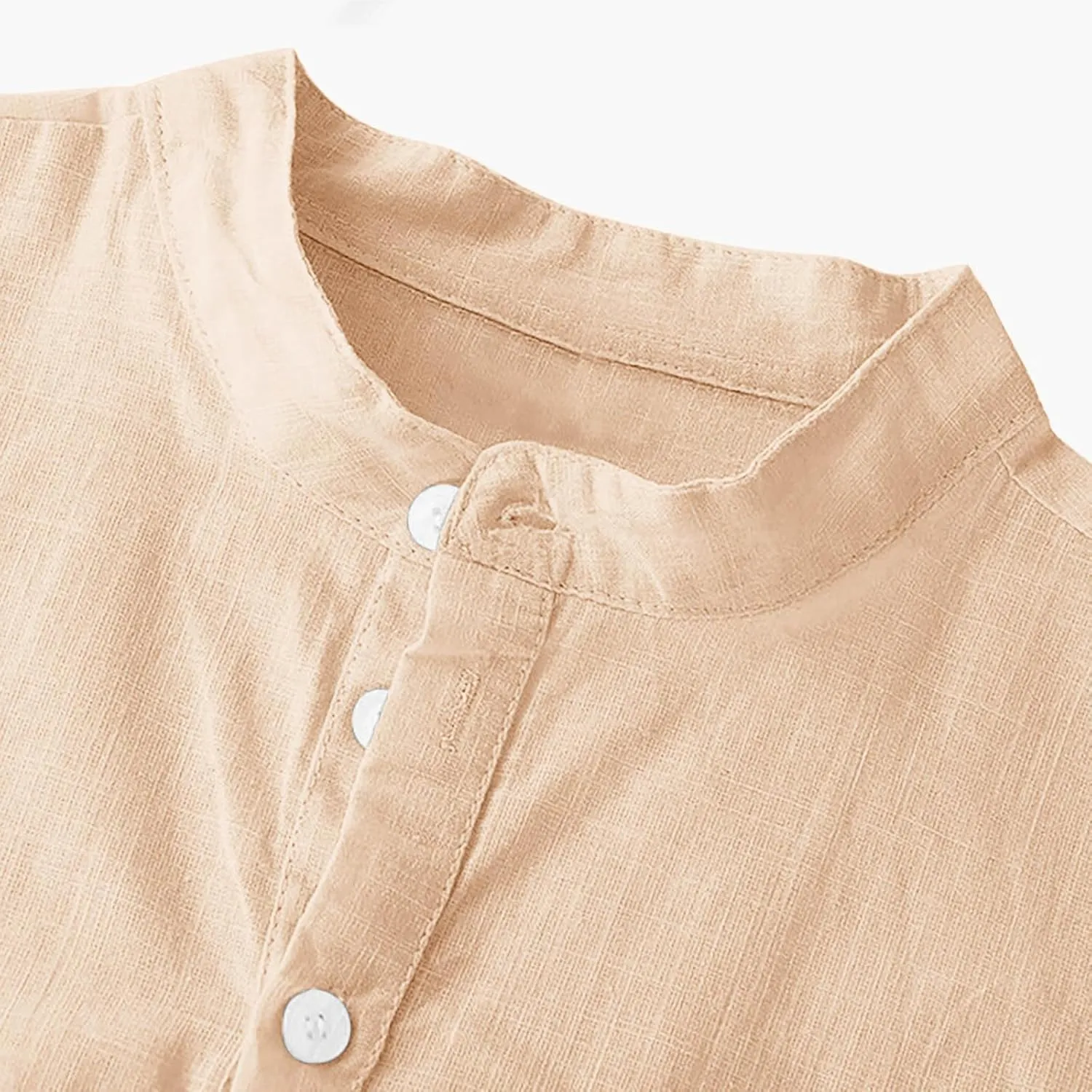 Men's Cotton Linen Henley Shirt Short Sleeve Breathable Shirts Casual Lightweight Summer Tee Tops