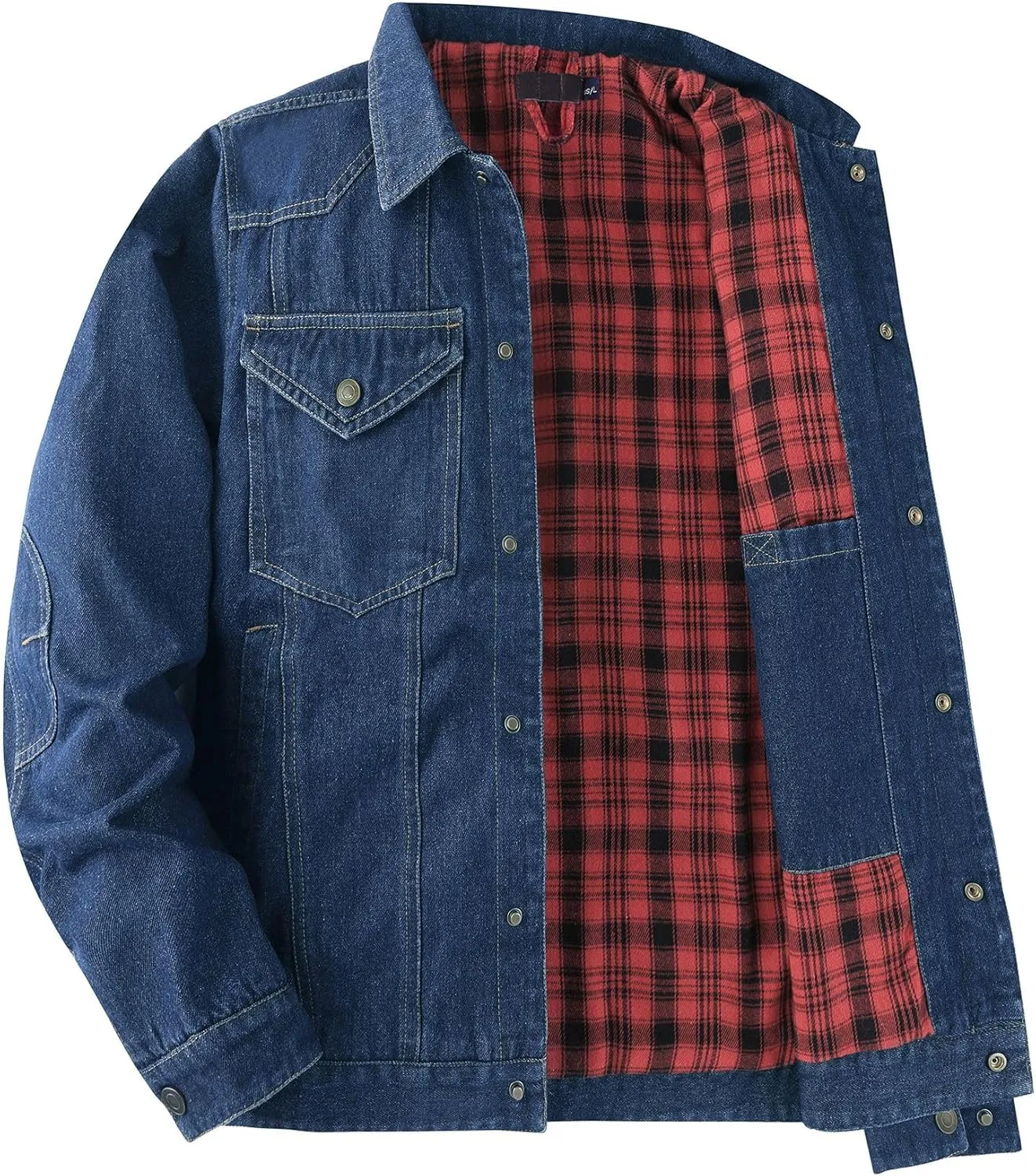 Mens Denim Jacket Flannel Lined Shacket Long Sleeve Button Down Trucker Jacket Casual Fashion Jean Coat with Pockets