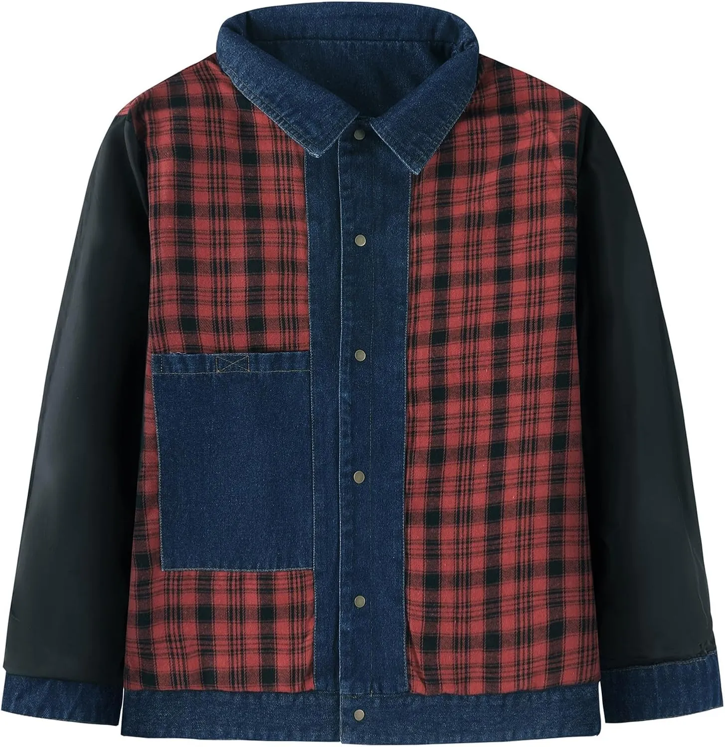 Mens Denim Jacket Flannel Lined Shacket Long Sleeve Button Down Trucker Jacket Casual Fashion Jean Coat with Pockets