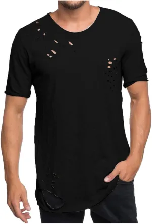 Men's Distressed T-Shirt Short Sleeve Ripped Crew Neck Fashion Hip Hop Streetwear Grunge Vintage Casual Tee