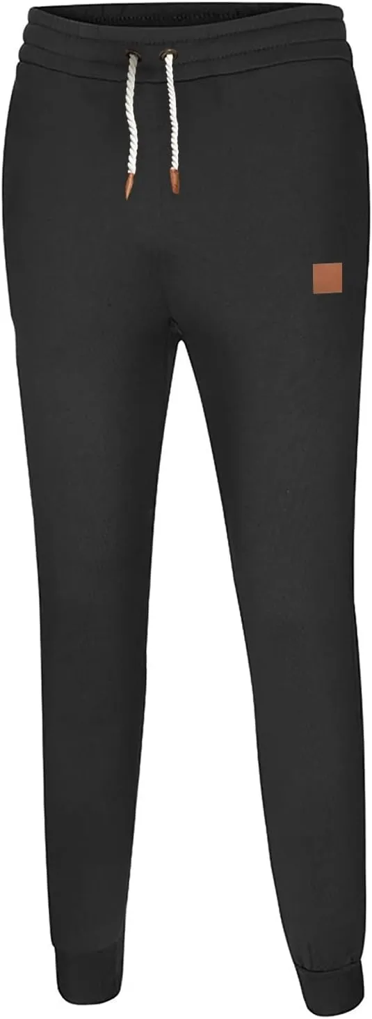 Mens Fleece Jogger Sweatpants, Thermal Track Jogger Pants, Winter Warmth Drawstring Trousers with Pockets