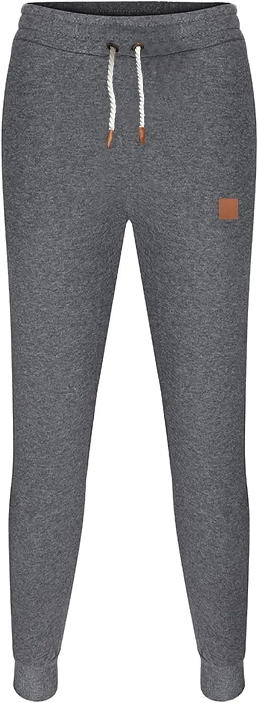 Mens Fleece Jogger Sweatpants, Thermal Track Jogger Pants, Winter Warmth Drawstring Trousers with Pockets