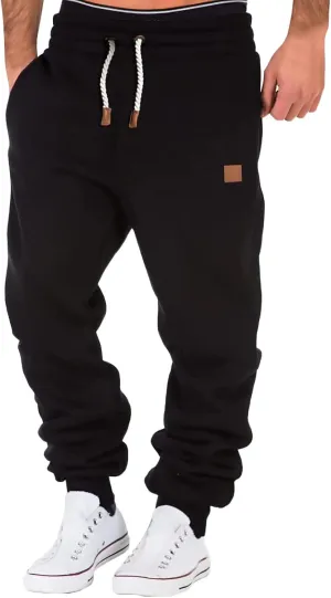 Mens Fleece Jogger Sweatpants, Thermal Track Jogger Pants, Winter Warmth Drawstring Trousers with Pockets