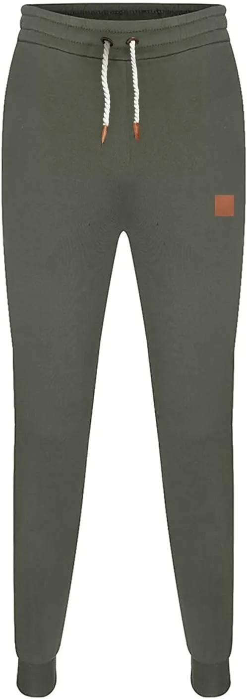 Mens Fleece Jogger Sweatpants, Thermal Track Jogger Pants, Winter Warmth Drawstring Trousers with Pockets