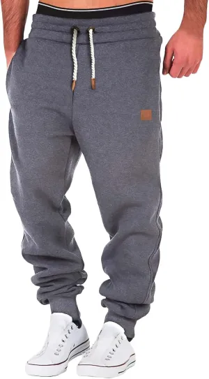 Mens Fleece Jogger Sweatpants, Thermal Track Jogger Pants, Winter Warmth Drawstring Trousers with Pockets