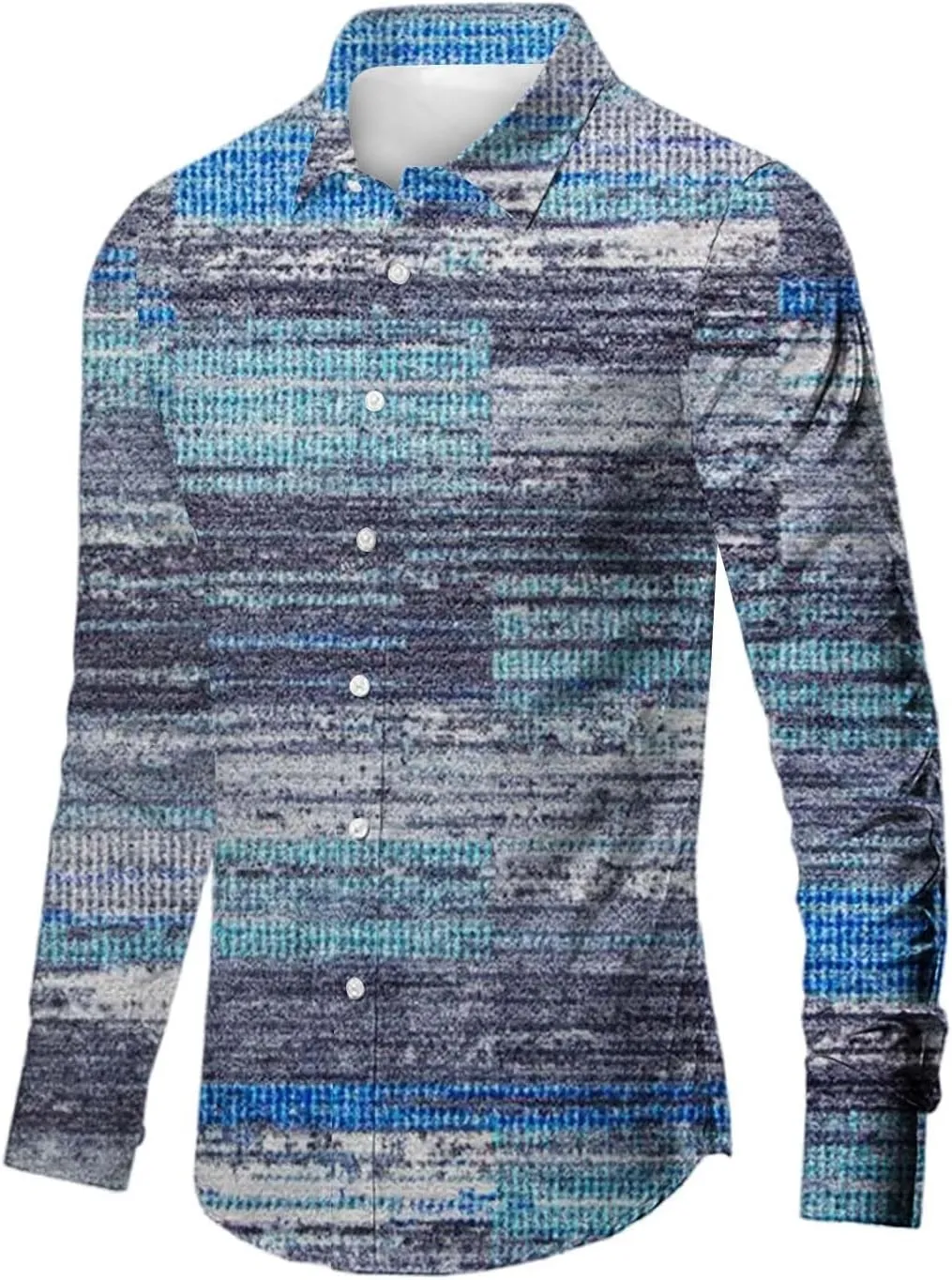Men's Hawaiian Long Sleeve Shirts Lightweight Casual Patchwork Button Down Shirts Holiday Loose Fit Linen Shirts