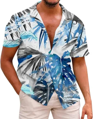 Mens Hawaiian T-Shirts 2025 Summer Short Sleeve Casual Button Down Tropical Beach Shirt Vacation Palm Beach Shirts
