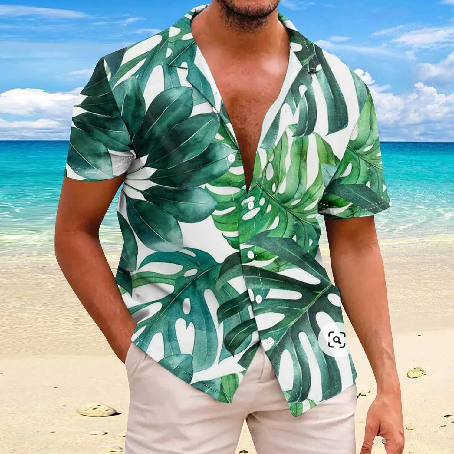 Mens Hawaiian T-Shirts 2025 Summer Short Sleeve Casual Button Down Tropical Beach Shirt Vacation Palm Beach Shirts