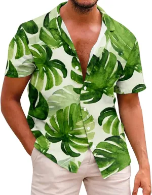 Mens Hawaiian T-Shirts 2025 Summer Short Sleeve Casual Button Down Tropical Beach Shirt Vacation Palm Beach Shirts