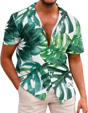 Mens Hawaiian T-Shirts 2025 Summer Short Sleeve Casual Button Down Tropical Beach Shirt Vacation Palm Beach Shirts