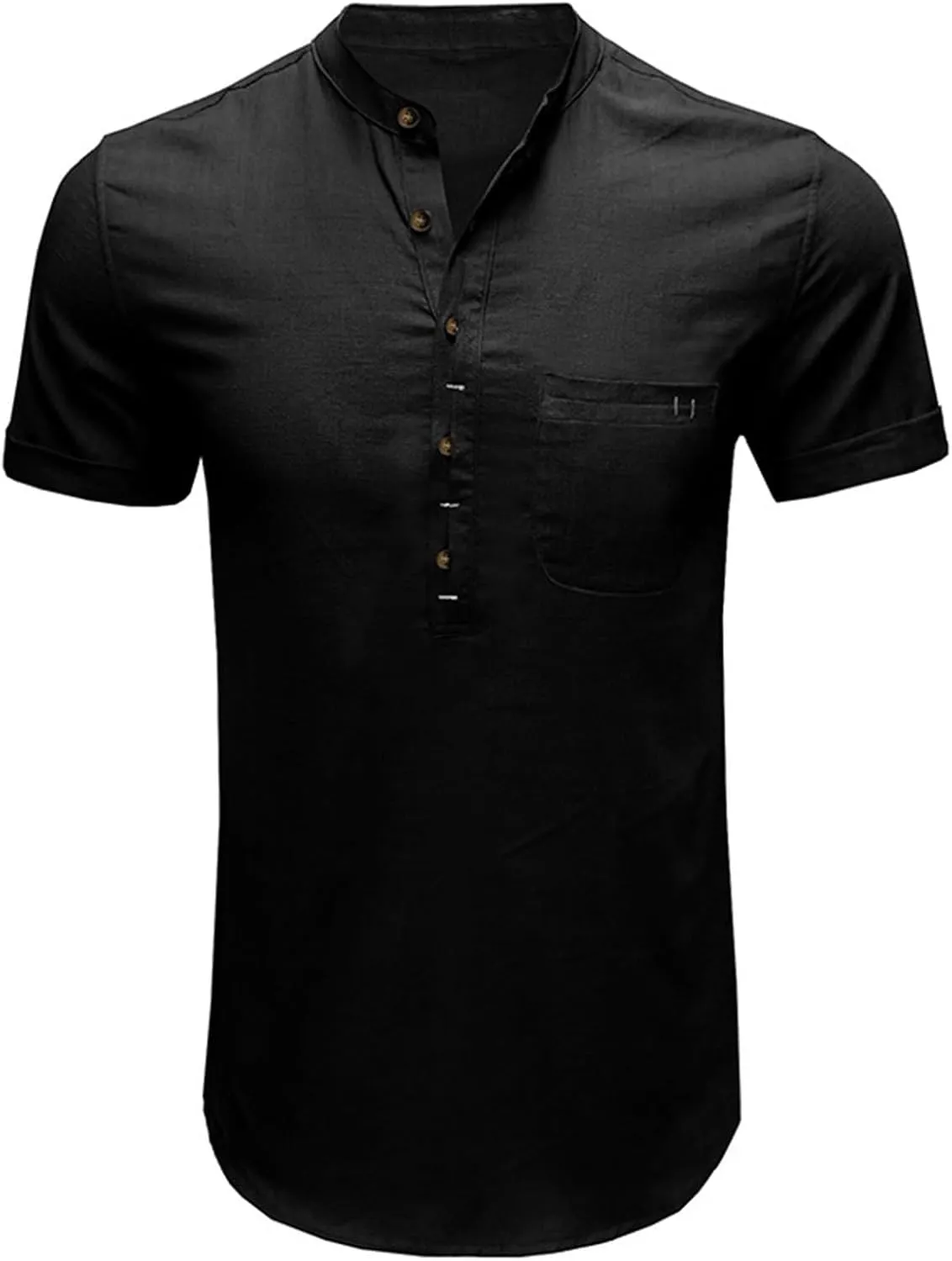 Men's Henley Shirts Linen Cotton Hawaiian Shirt Band Collar Short Sleeve Casual Summer Beach T-Shirts Fashion Tops