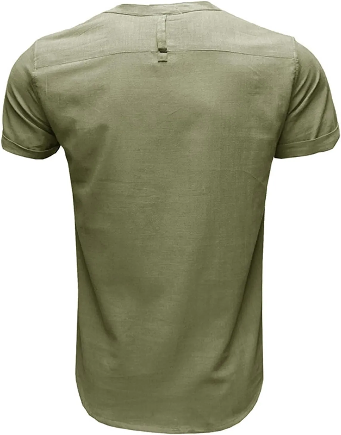 Men's Henley Shirts Linen Cotton Hawaiian Shirt Band Collar Short Sleeve Casual Summer Beach T-Shirts Fashion Tops