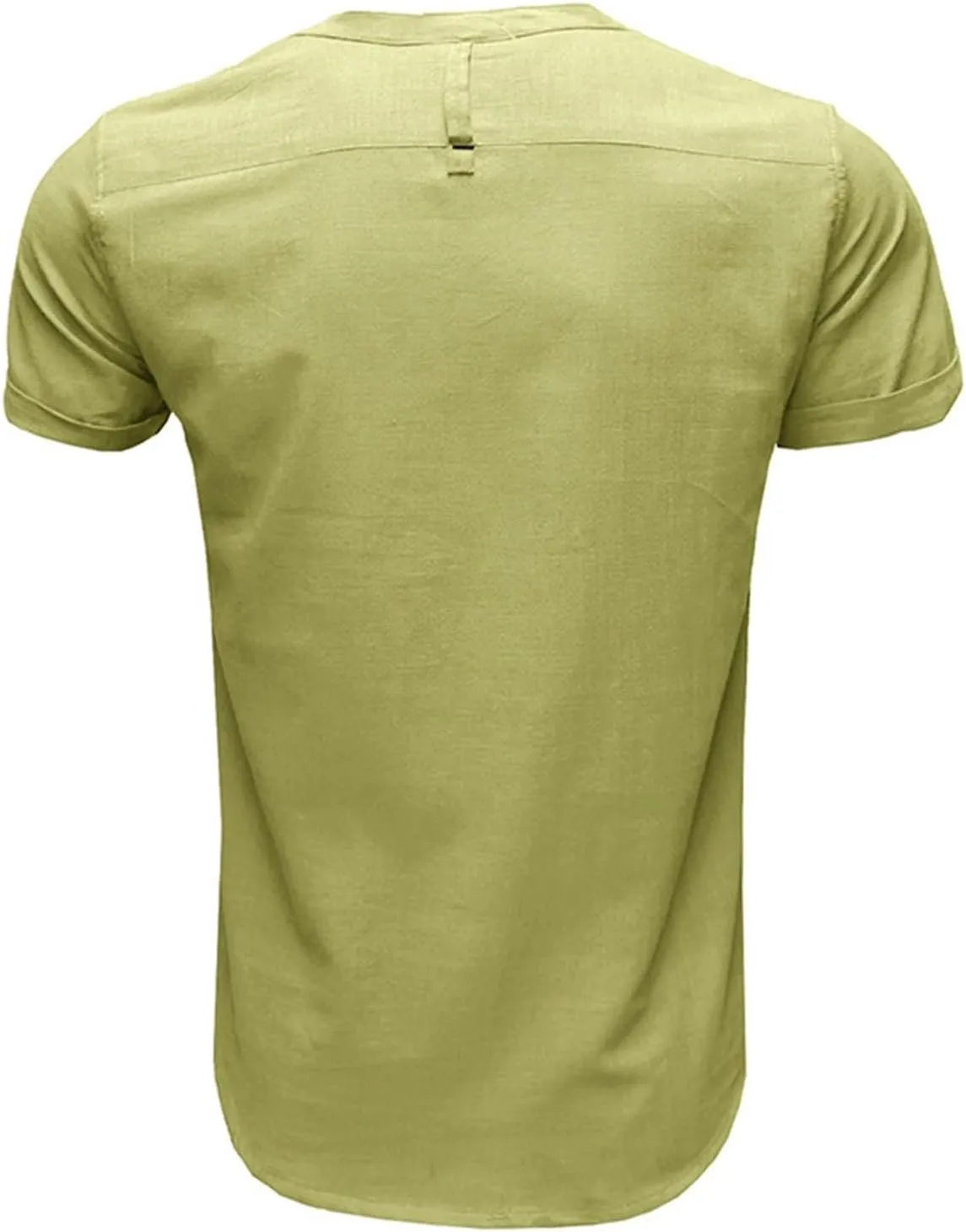 Men's Henley Shirts Linen Cotton Hawaiian Shirt Band Collar Short Sleeve Casual Summer Beach T-Shirts Fashion Tops