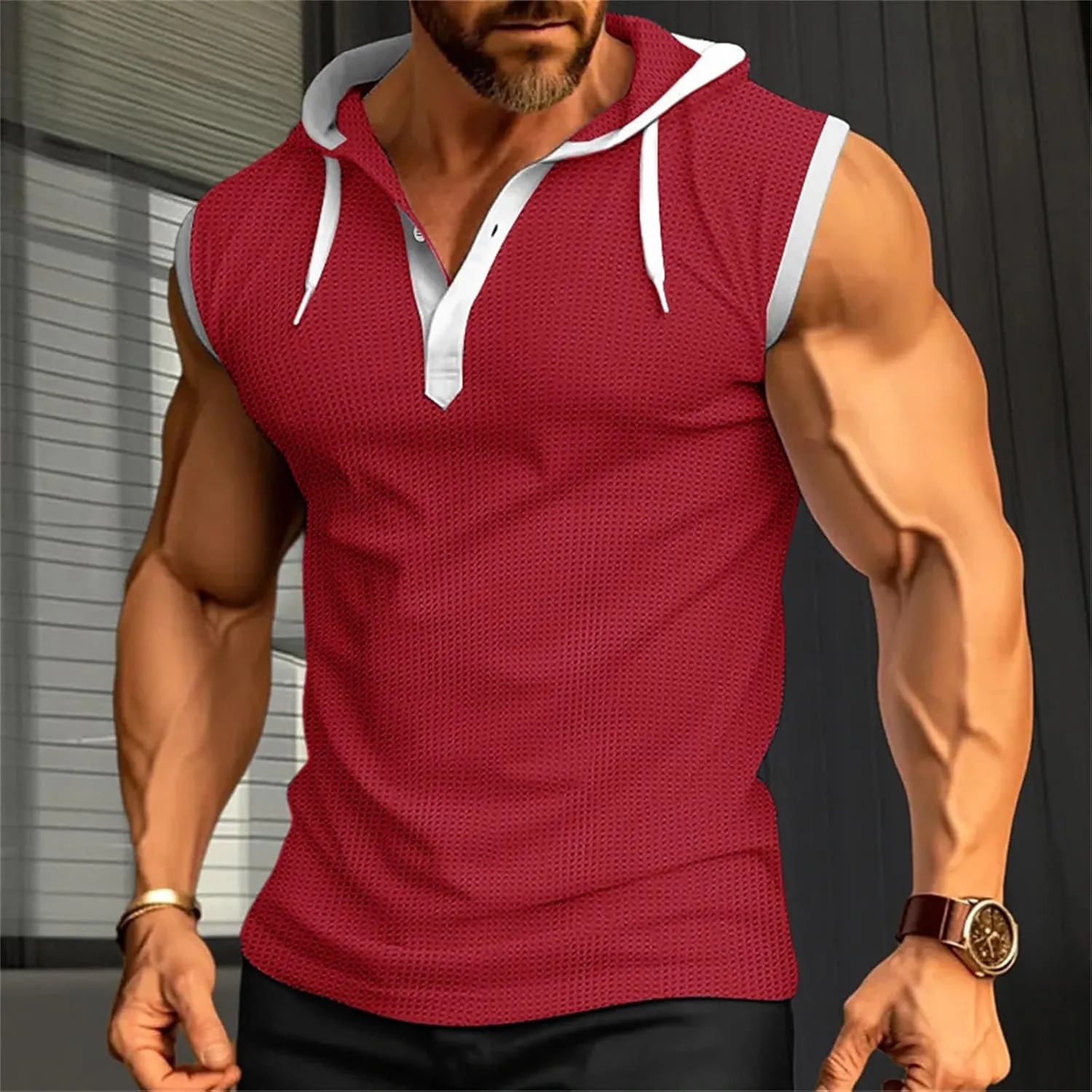 Men's Hooded Tank Tops Workout Sleeveless Hoodies Tee Shirt Muscle Athletic Gym Running Beach Tanks for Men Quick Dry
