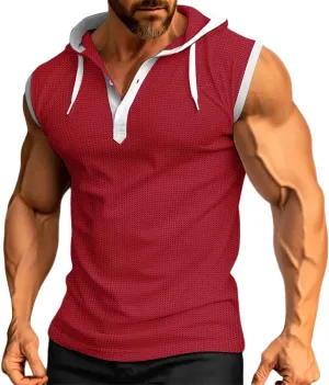 Men's Hooded Tank Tops Workout Sleeveless Hoodies Tee Shirt Muscle Athletic Gym Running Beach Tanks for Men Quick Dry