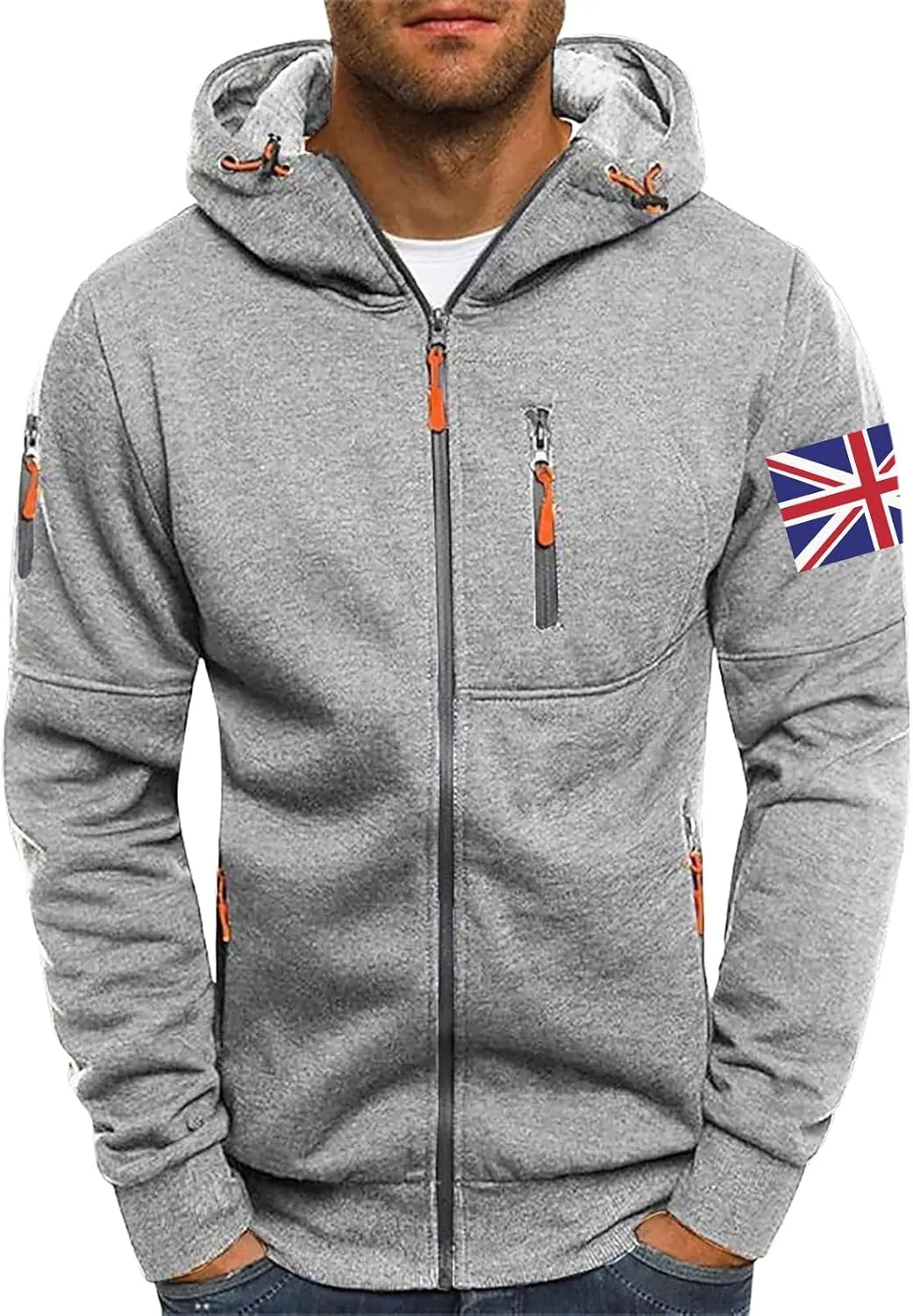 Men's Hoodies Full Zip Canada Jacket Vintage Workout Running Active Hoodies with Pockets Military Tactical Sweatshirt