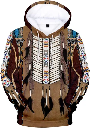 Mens Hoodies Pullover Ethnic Style 3D Digital Printing Pullover Sweater with Hooded Sweatshirts Hoodies