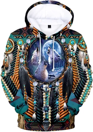 Mens Hoodies Pullover Ethnic Style 3D Digital Printing Pullover Sweater with Hooded Sweatshirts Hoodies