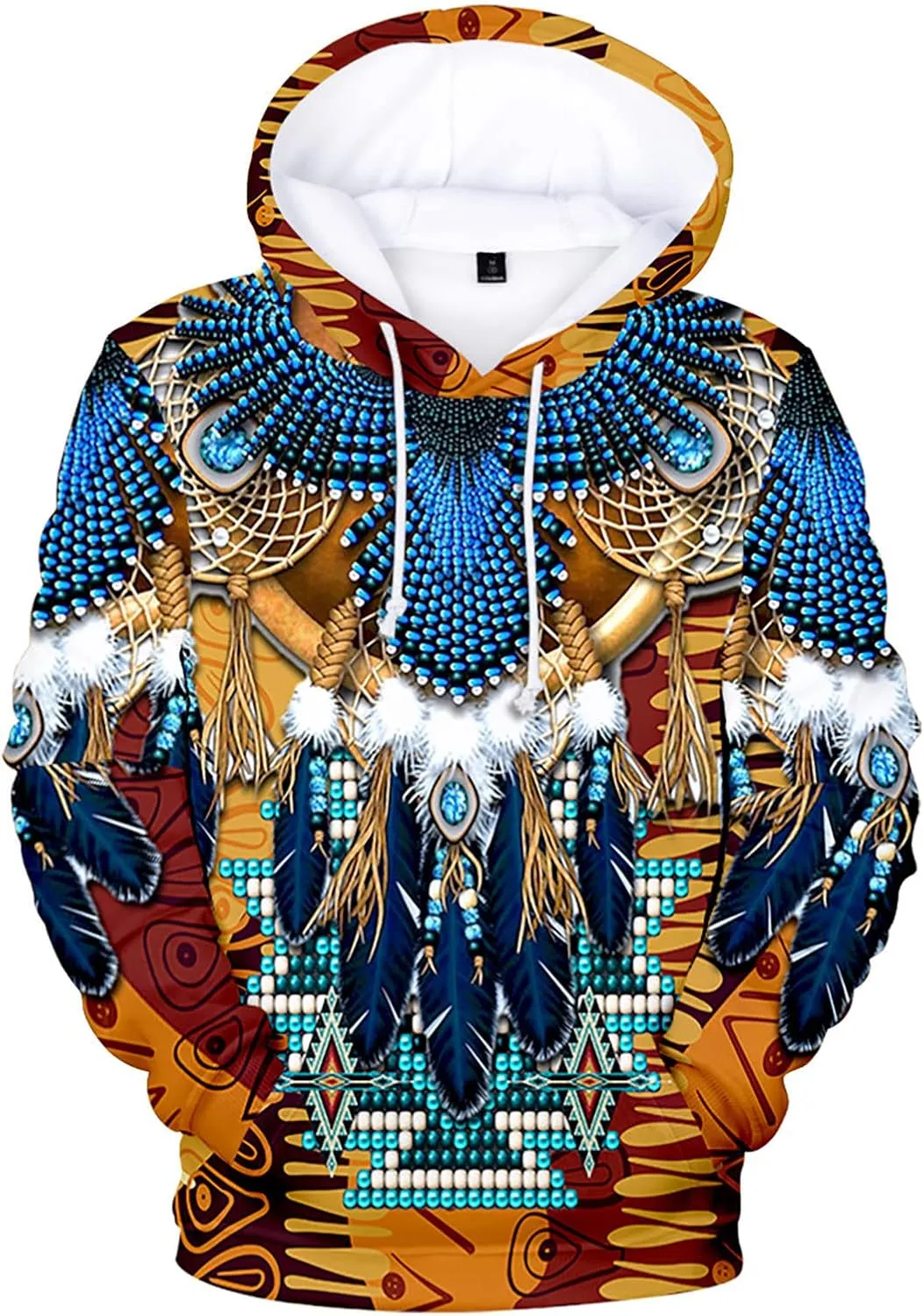 Mens Hoodies Pullover Ethnic Style 3D Digital Printing Pullover Sweater with Hooded Sweatshirts Hoodies