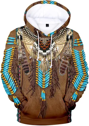 Mens Hoodies Pullover Ethnic Style 3D Digital Printing Pullover Sweater with Hooded Sweatshirts Hoodies