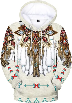 Mens Hoodies Pullover Ethnic Style 3D Digital Printing Pullover Sweater with Hooded Sweatshirts Hoodies