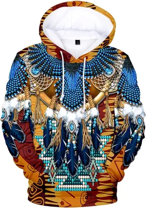 Mens Hoodies Pullover Ethnic Style 3D Digital Printing Pullover Sweater with Hooded Sweatshirts Hoodies