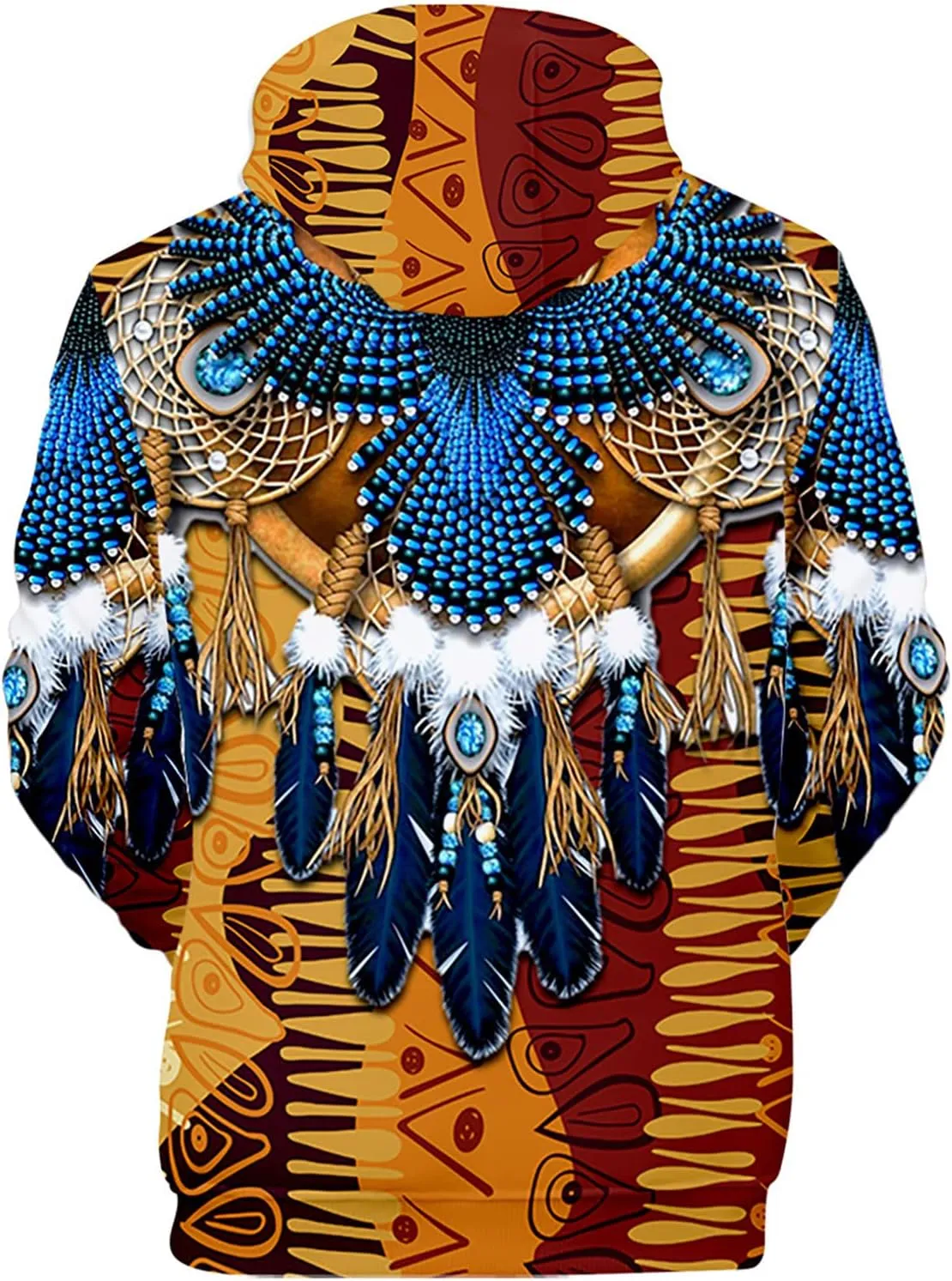 Mens Hoodies Pullover Ethnic Style 3D Digital Printing Pullover Sweater with Hooded Sweatshirts Hoodies