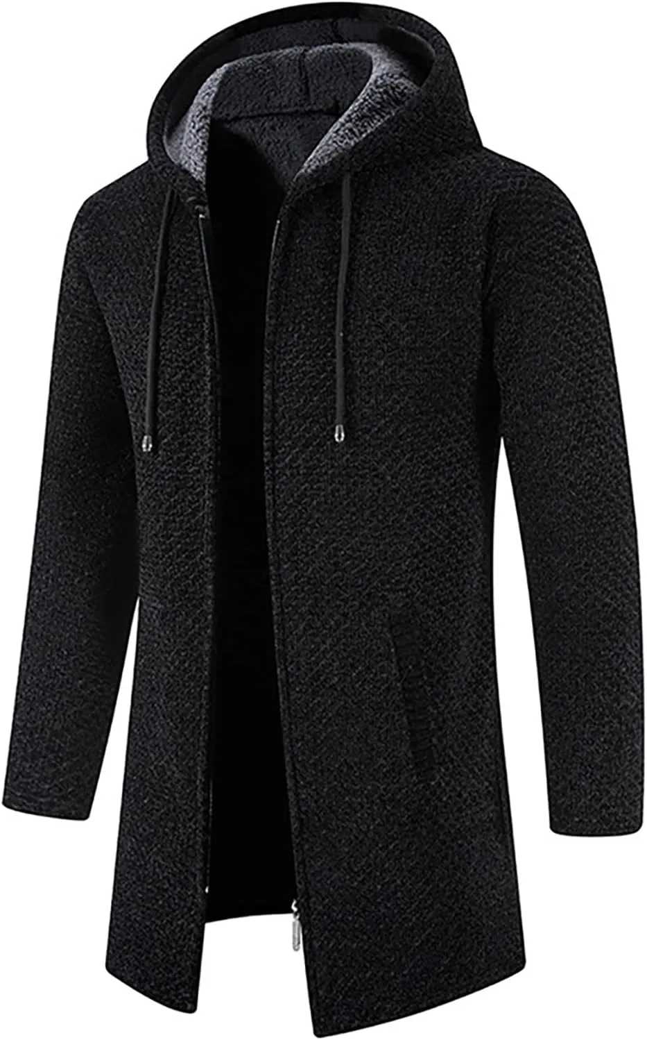 Mens Hoodies Pullover Plaid Knitting Drawstring Coat Sweater Warm Solid Color Jackets Tops Sleeve Hoodies