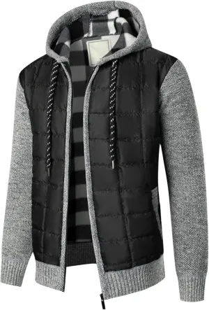 Mens Hoodies Pullover Plaid Knitting Drawstring Coat Sweater Warm Solid Color Jackets Tops Sleeve Hoodies
