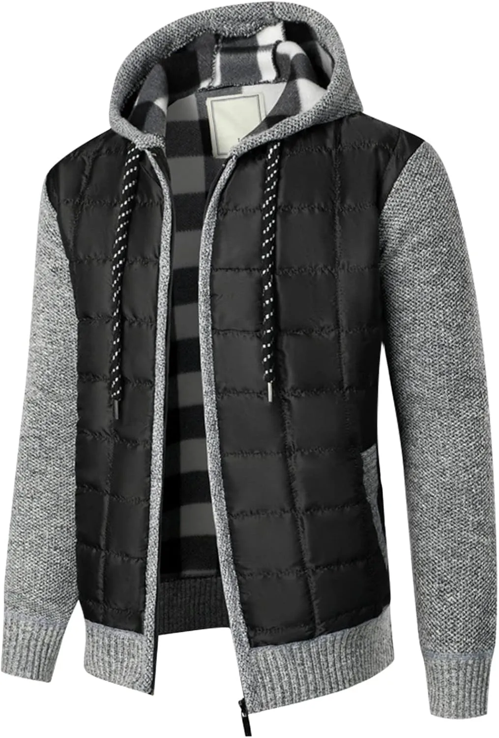Mens Hoodies Pullover Plaid Knitting Drawstring Coat Sweater Warm Solid Color Jackets Tops Sleeve Hoodies