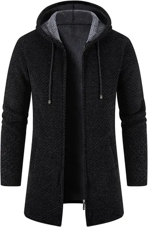 Mens Hoodies Pullover Plaid Knitting Drawstring Coat Sweater Warm Solid Color Jackets Tops Sleeve Hoodies