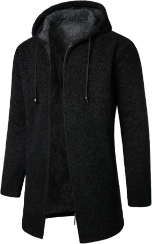 Mens Hoodies Pullover Plaid Knitting Drawstring Coat Sweater Warm Solid Color Jackets Tops Sleeve Hoodies