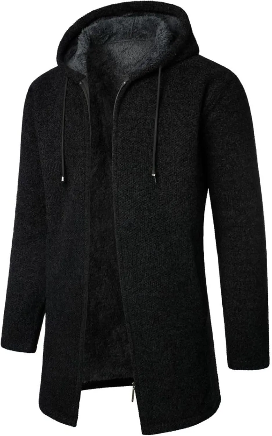 Mens Hoodies Pullover Plaid Knitting Drawstring Coat Sweater Warm Solid Color Jackets Tops Sleeve Hoodies