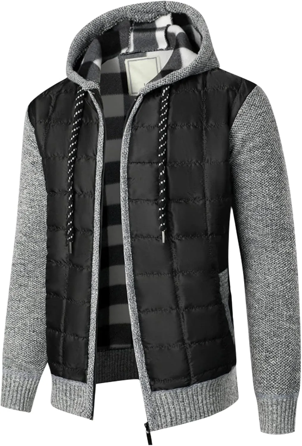 Mens Hoodies Pullover Plaid Knitting Drawstring Coat Sweater Warm Solid Color Jackets Tops Sleeve Hoodies
