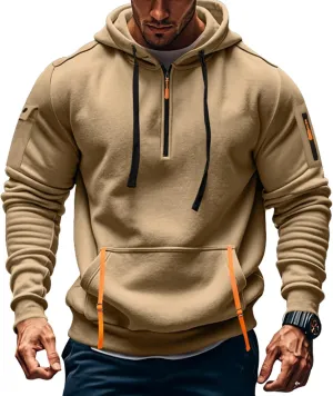 Men's Hoodies Quarter Zip Pullover Vintage Workout Running Active Hoodies with Pockets Military Tactical Sweatshirt