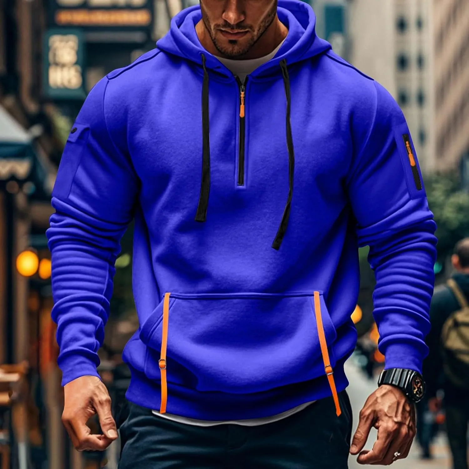Men's Hoodies Quarter Zip Pullover Vintage Workout Running Active Hoodies with Pockets Military Tactical Sweatshirt