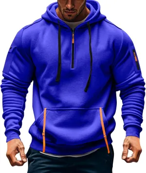 Men's Hoodies Quarter Zip Pullover Vintage Workout Running Active Hoodies with Pockets Military Tactical Sweatshirt
