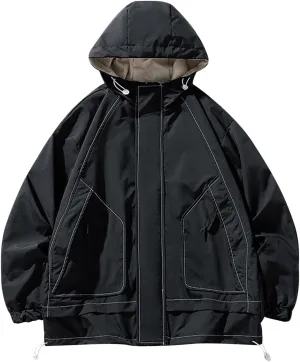 Mens Jacket Windproof with Hooded Outdoor Hiking Coat Lightweight Casual Windbreaker Coats Classic Workwear Hoodie