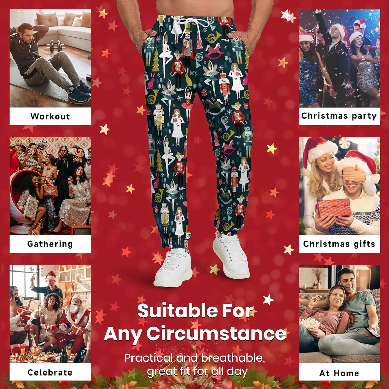Men's Jogger Pants Sweatpants Funny Jogger Workout Track Pants with Pockets Running Athletic Pants