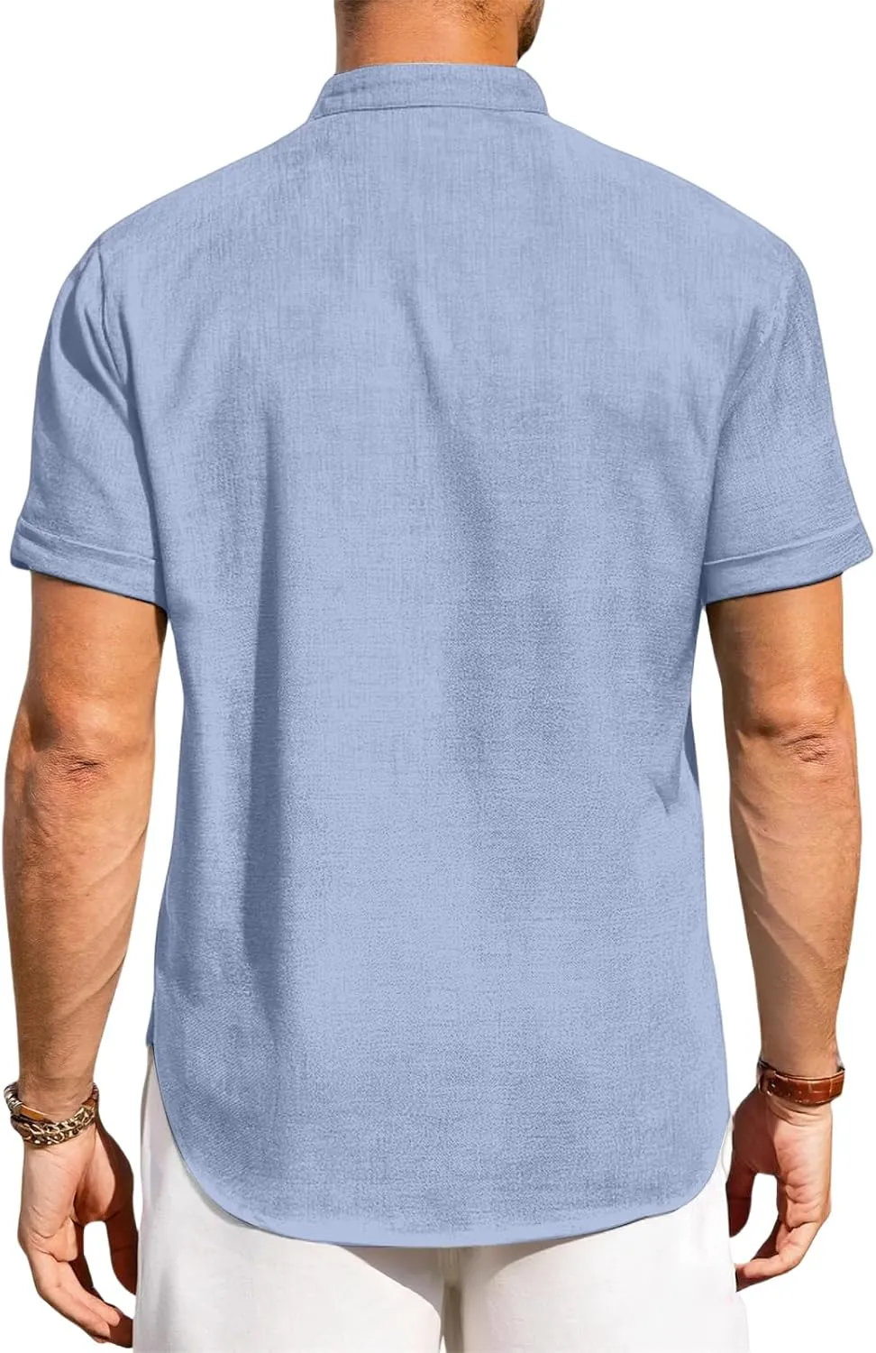 Men's Lightweight Linen Shirts Casual Short Sleeve Breathable Button Henley T-Shirt Summer Beach Hawaiian Shirt for Men