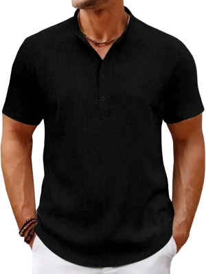 Men's Lightweight Linen Shirts Casual Short Sleeve Breathable Button Henley T-Shirt Summer Beach Hawaiian Shirt for Men