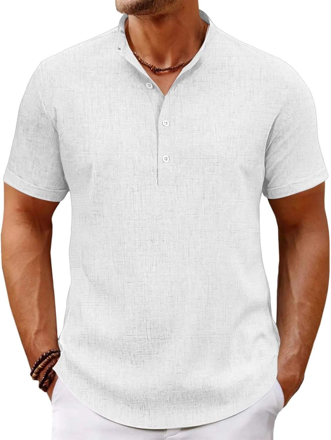 Men's Lightweight Linen Shirts Casual Short Sleeve Breathable Button Henley T-Shirt Summer Beach Hawaiian Shirt for Men