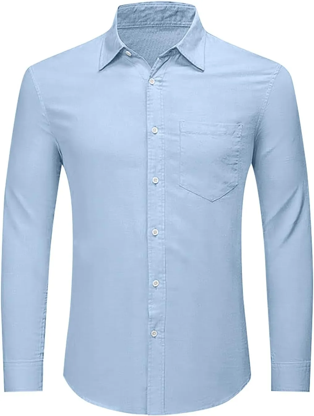 Men's Linen Button Down Shirt Long Sleeve Loose Fit Solid Color Summer Beach Casual Top Pocket Smart Office Work Dress Shirt
