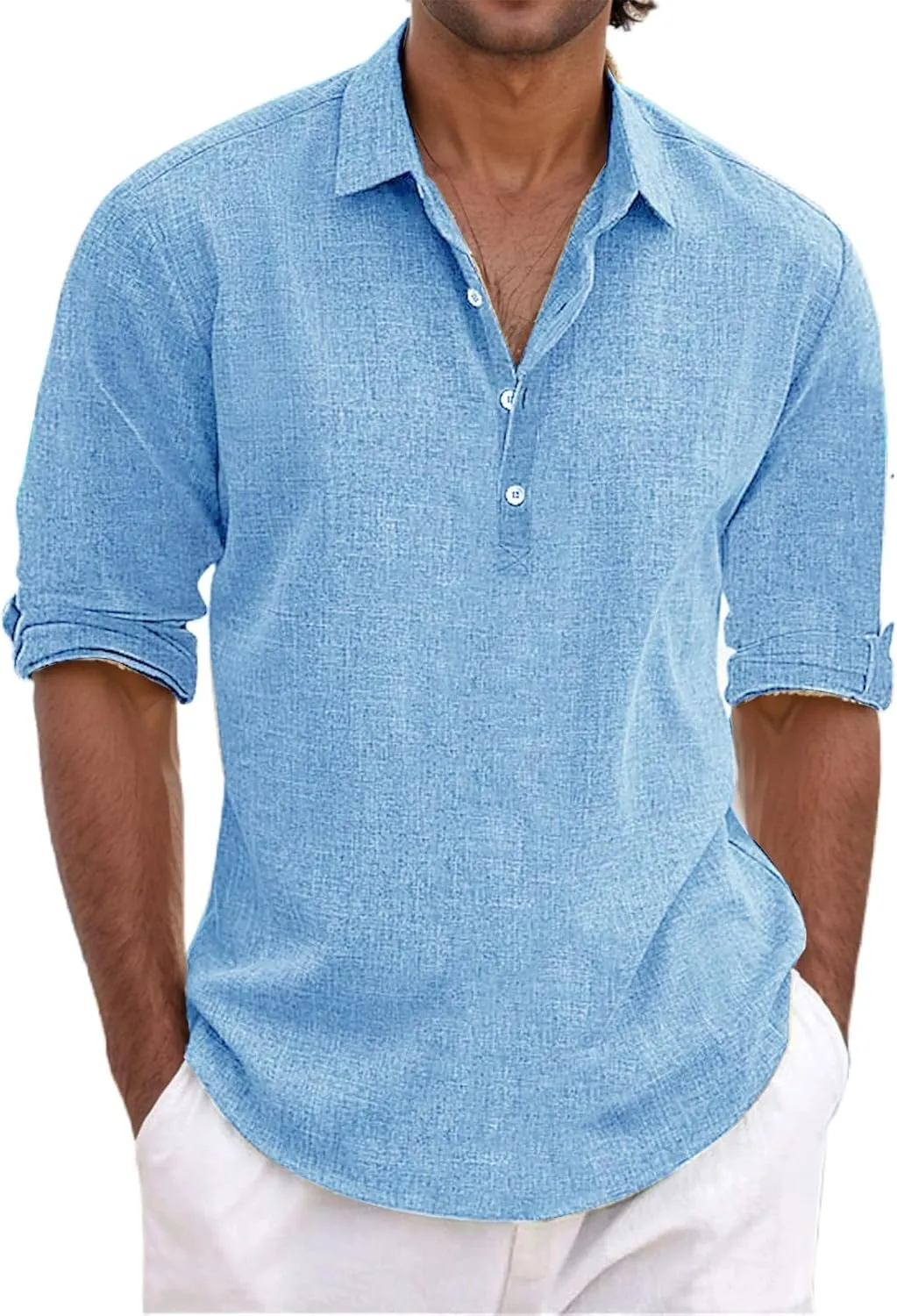 Men's Linen Shirt Long Sleeve Button Down Shirt Casual Cotton Linen Hawaiian T-Shirt for Men Solid Color Lapel Tops