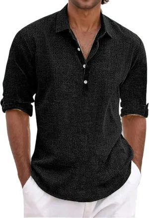 Men's Linen Shirt Long Sleeve Button Down Shirt Casual Cotton Linen Hawaiian T-Shirt for Men Solid Color Lapel Tops