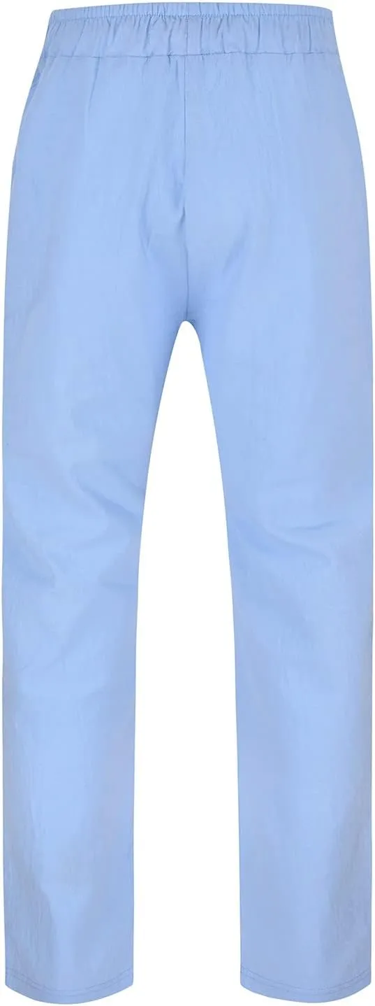 Men's Linen Solid Color Casual Drawstring Pocket Pants Lightweight Elastic Waist