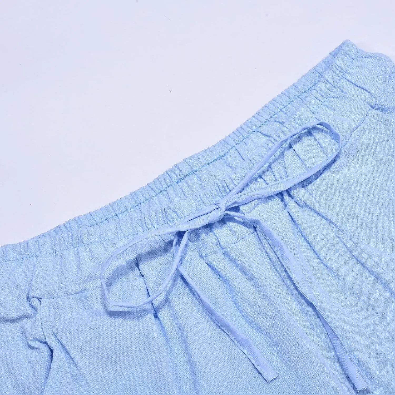Men's Linen Solid Color Casual Drawstring Pocket Pants Lightweight Elastic Waist