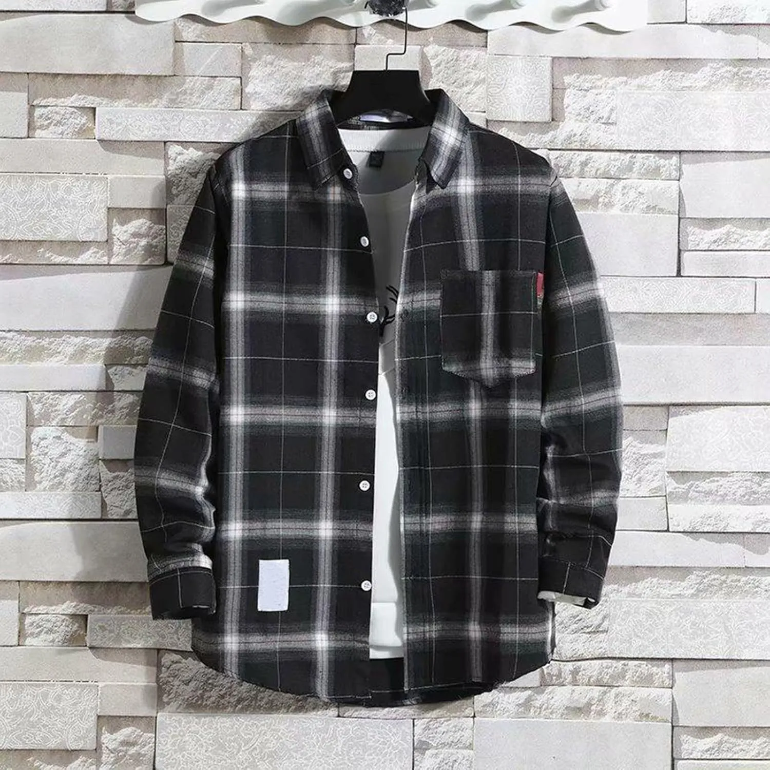Mens Long Sleeve Button Down Shirts Casual Stylish Shirts Plaid Western Shirt Spring Outfits with Pocket