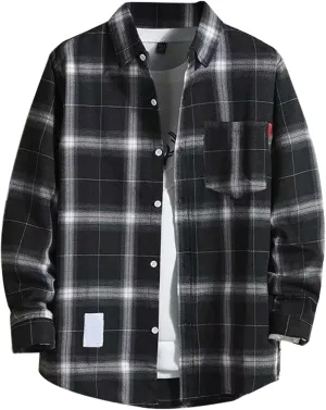 Mens Long Sleeve Button Down Shirts Casual Stylish Shirts Plaid Western Shirt Spring Outfits with Pocket